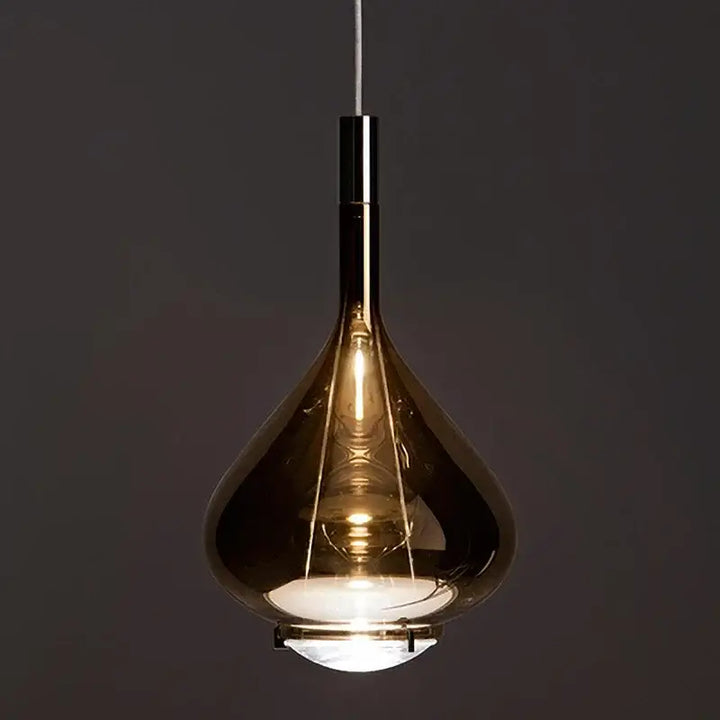 Suspension Luminaire Goutte en Verre Fumé Ambre ou Cuivré