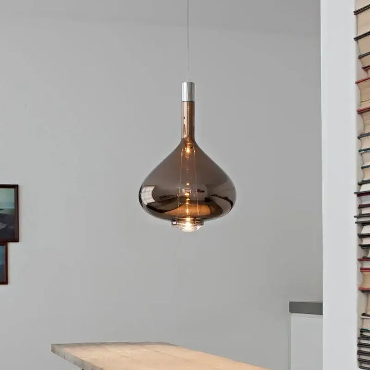 Suspension Luminaire Goutte en Verre Fumé Ambre ou Cuivré
