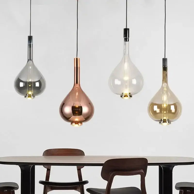 Suspension Luminaire Goutte en Verre Fumé Ambre ou Cuivré