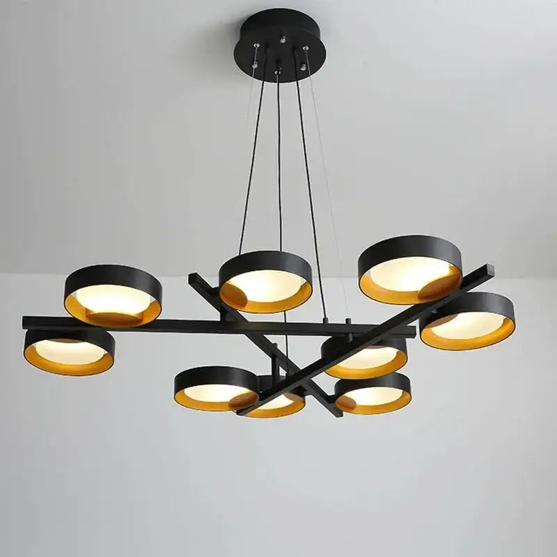 Suspension luminaire graphique noire avec cercles lumineux chic