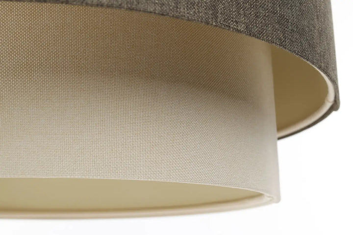 Suspension luminaire graphite duo boho elegant avec abat-jour en tissu gris texturé et doublure beige