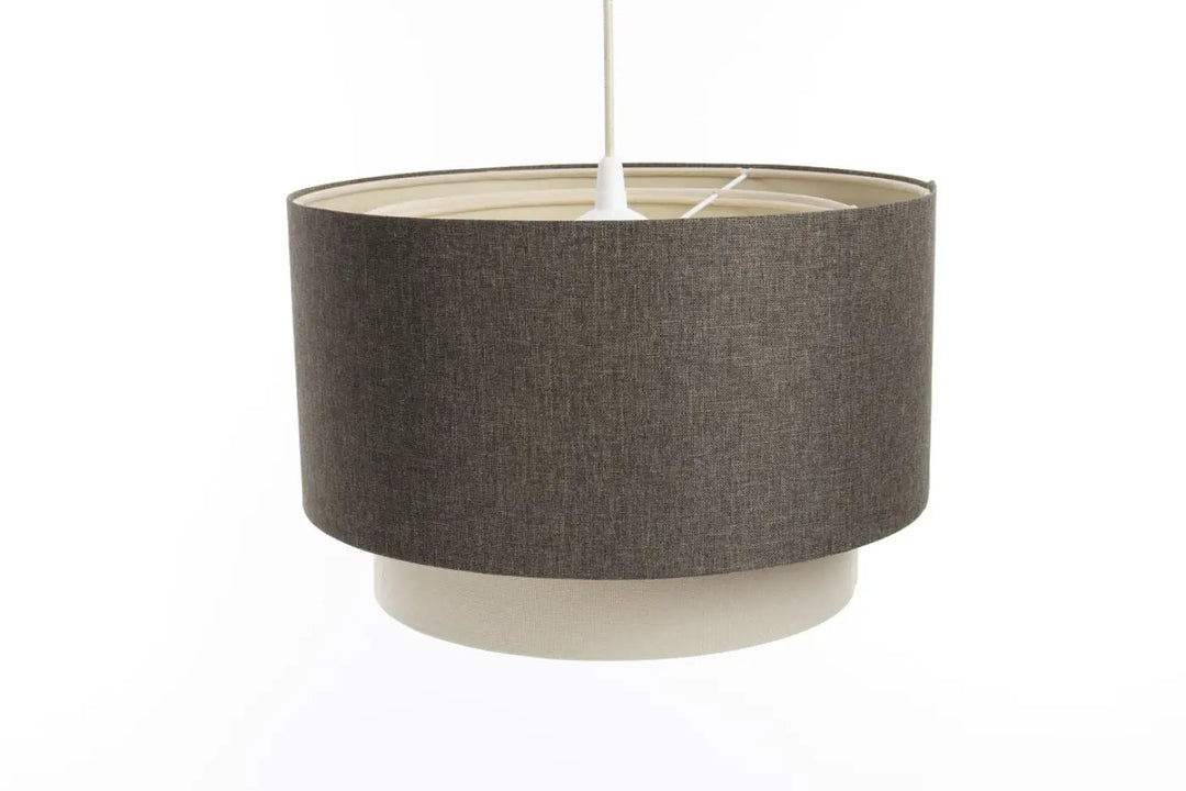 Suspension luminaire graphite duo boho elegant en tissu gris foncé avec base blanche et cordon suspendu