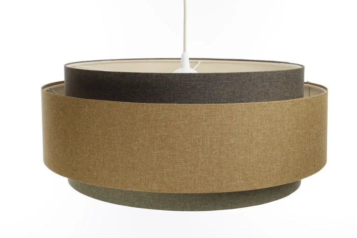 Suspension luminaire doblo boho élégant avec abat-jour circulaires en tissu texturé gris vert caramel pour décoration intérieure