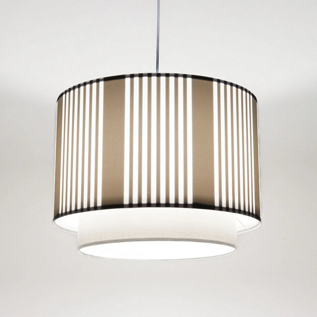 Suspension luminaire duo lami line grise avec panneaux en tissu beige et noir et diffuseur blanc contemporain