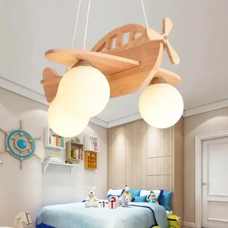 Suspension luminaire hélicoptère en bois pour chambre enfant chic