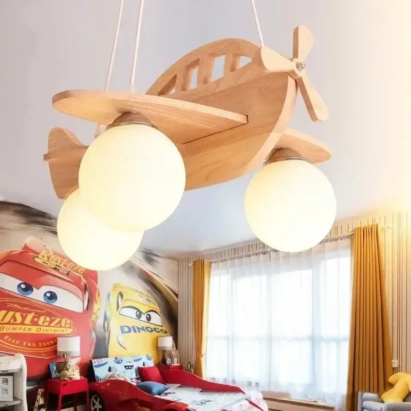 Suspension luminaire hélicoptère en bois pour chambre enfant chic