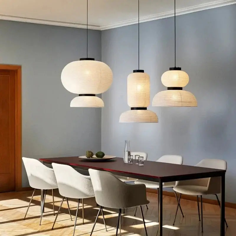 Suspension luminaire japonaise en papier blanc style lanterne

