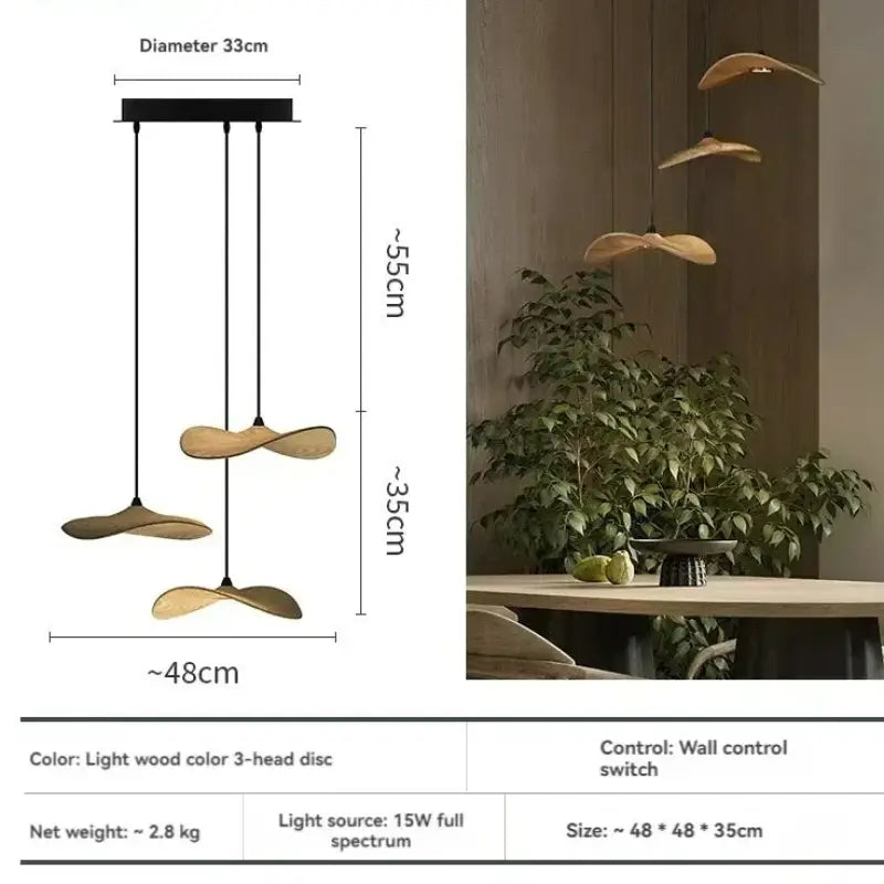 Suspension luminaire led avec abat-jour bois moderne