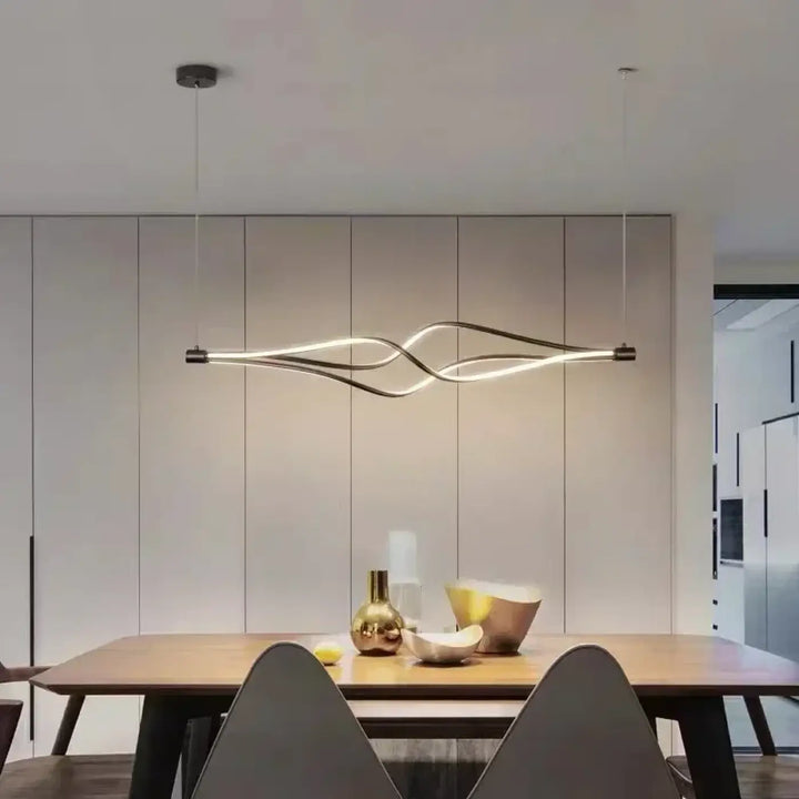 Suspension luminaire led ligne ondulée moderne noir