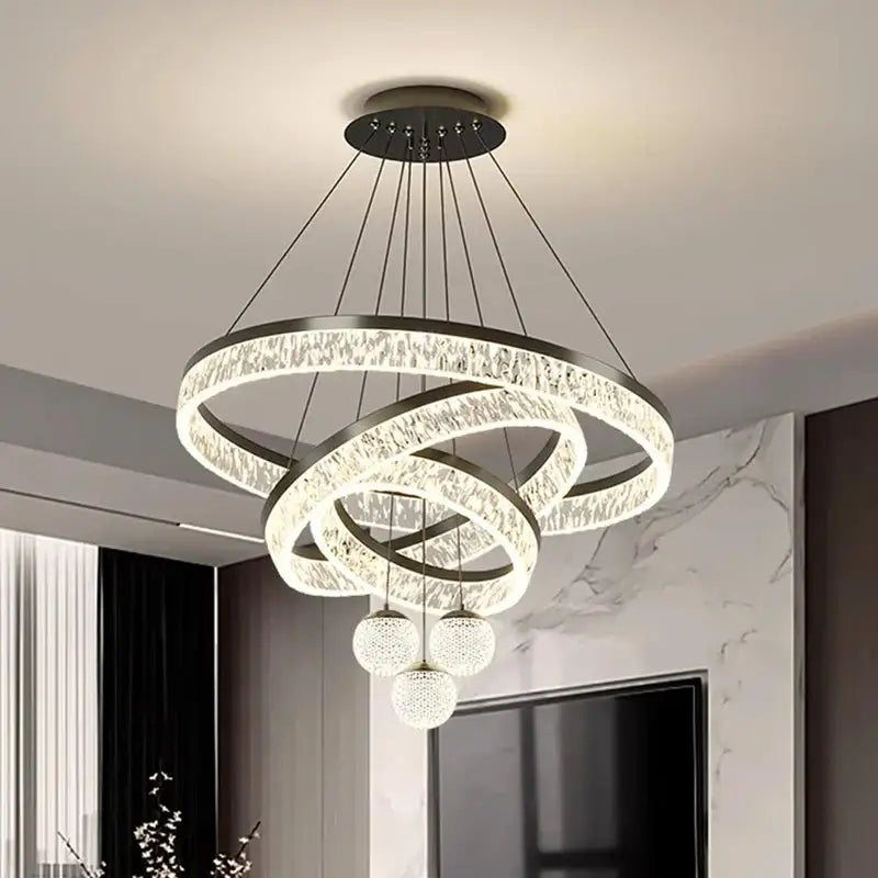 Suspension luminaire led moderne à anneaux circulaires noir