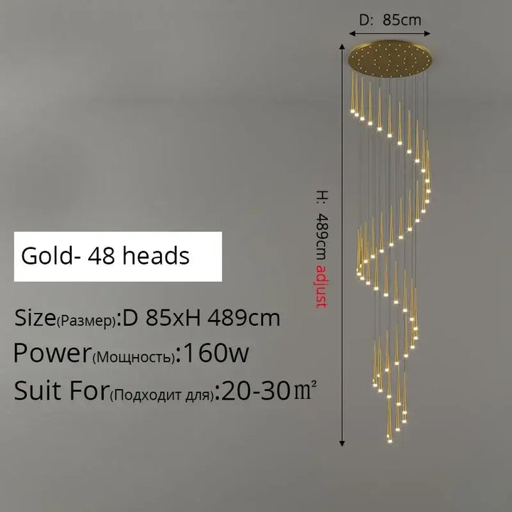 Suspension luminaire de luxe dorée pour escalier moderne