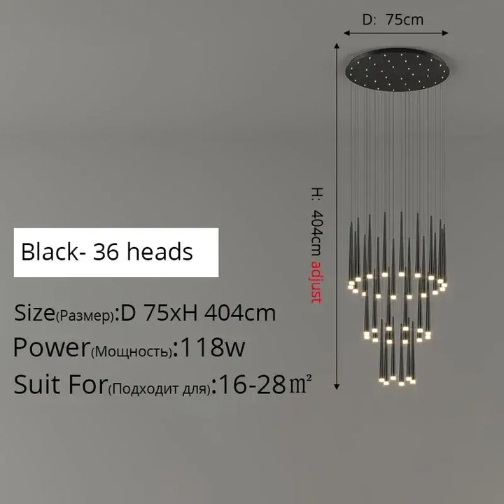 Suspension luminaire de luxe dorée pour escalier moderne