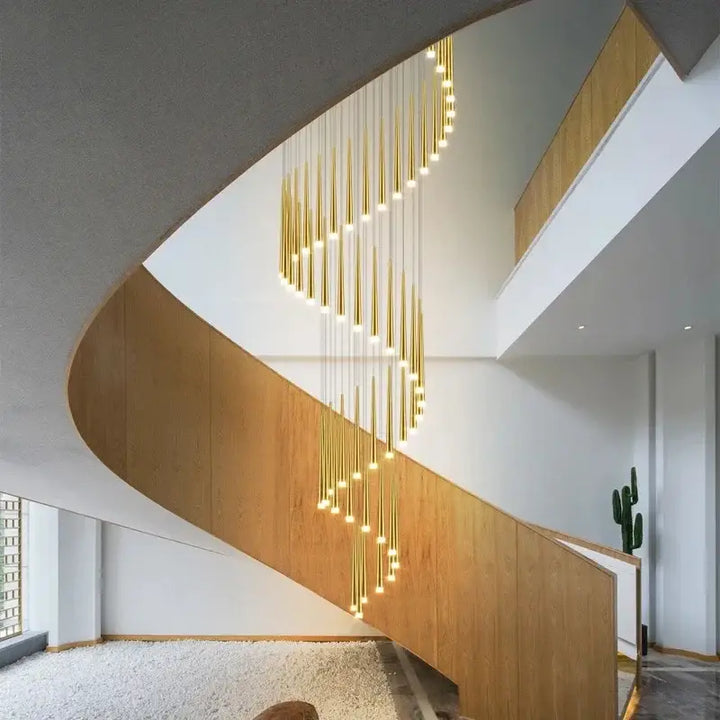Suspension luminaire de luxe dorée pour escalier moderne