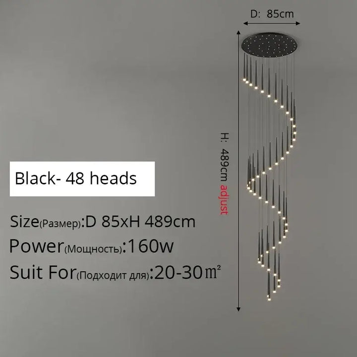 Suspension luminaire de luxe dorée pour escalier moderne