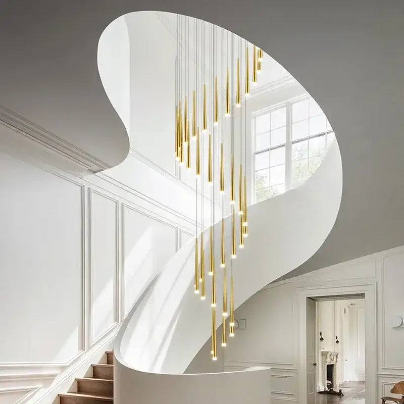 Suspension luminaire de luxe dorée pour escalier moderne
