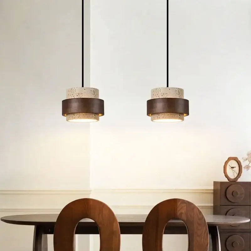 Suspension luminaire en marbre orné de bois massif élégant