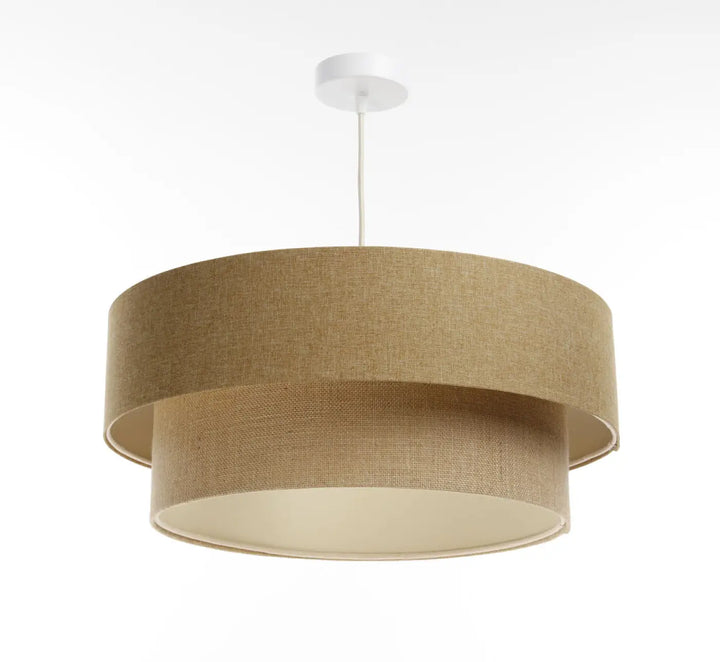 Suspension luminaire duo boho elegant beige en lin avec montage plafond blanc dans un style luminaire marron