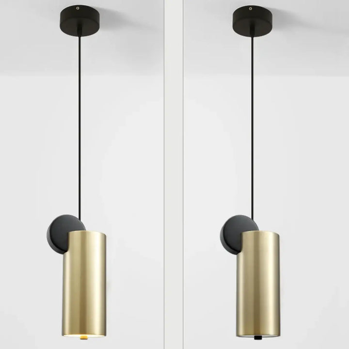 Suspension luminaire altis cylindre en métal doré brossé avec fixation noire design minimaliste moderne