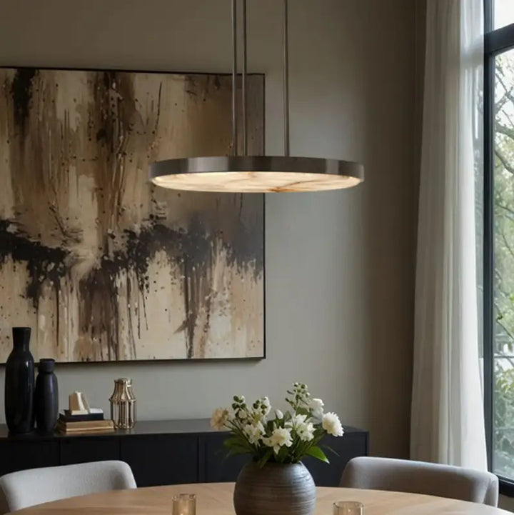 Suspension luminaire en métal avec lampe en marbre design