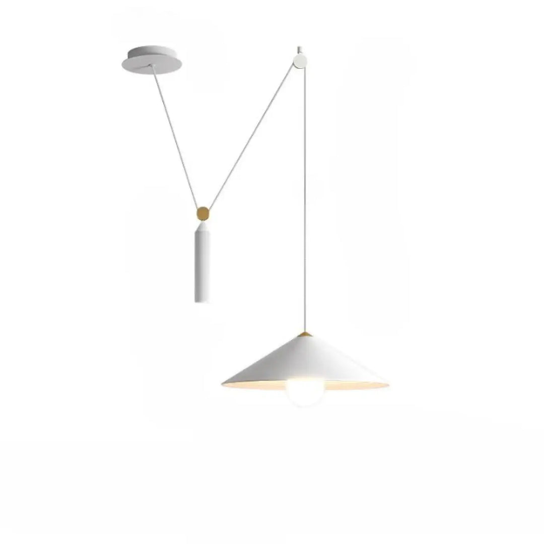 Suspension luminaire jax minimaliste blanc avec abat-jour conique or et bras réglable en métal moderne