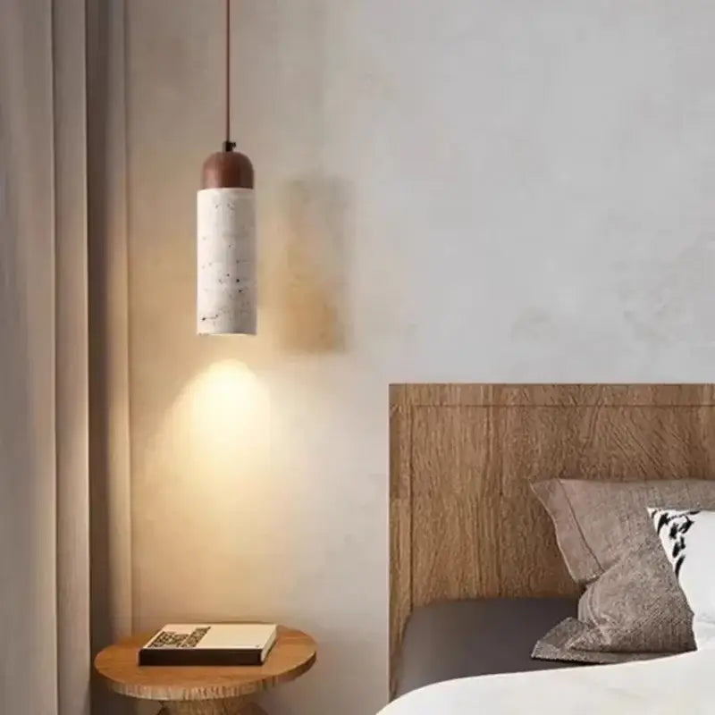 Suspension luminaire minimaliste en pierre et bois naturel chic
