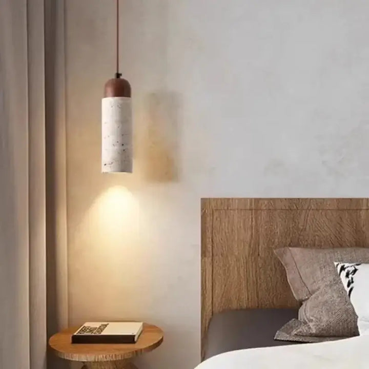 Suspension luminaire minimaliste en pierre et bois naturel chic