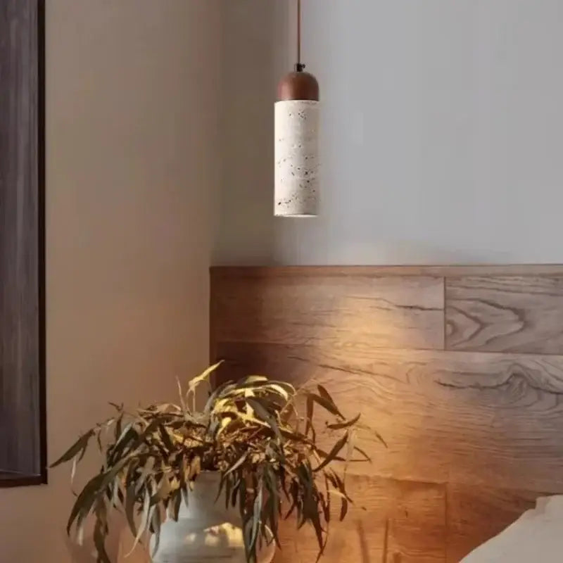 Suspension luminaire minimaliste en pierre et bois naturel chic