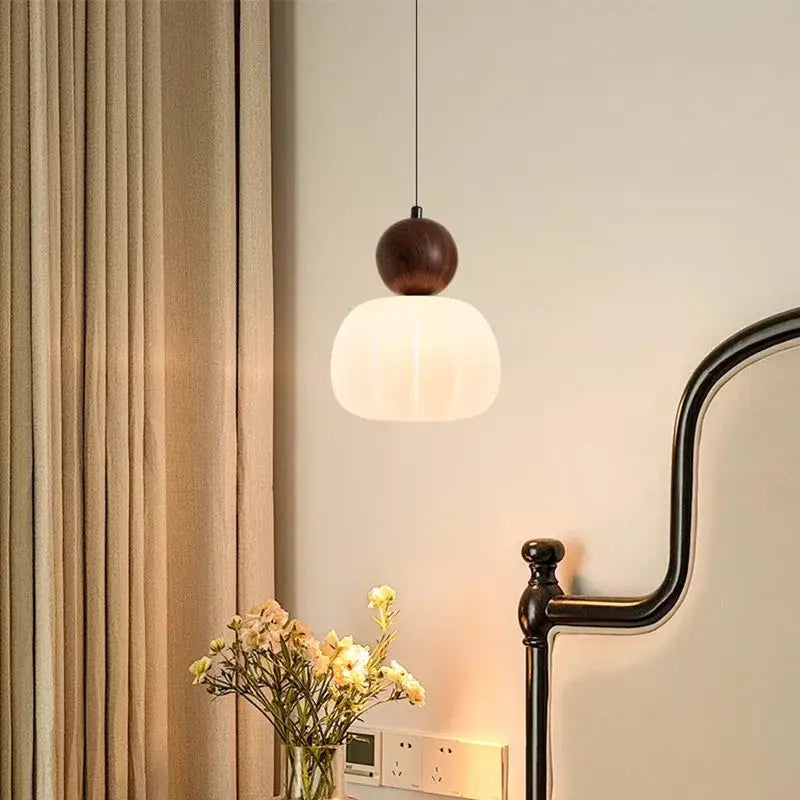 Suspension Luminaire Minimaliste en Verre et Bois Coloré

