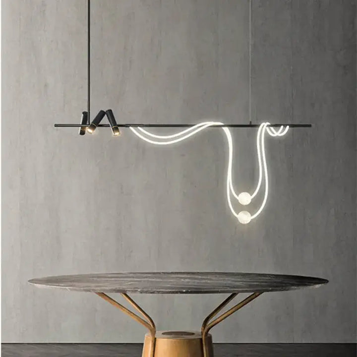 Suspension luminaire moderne avec corde en LED sur support noir

