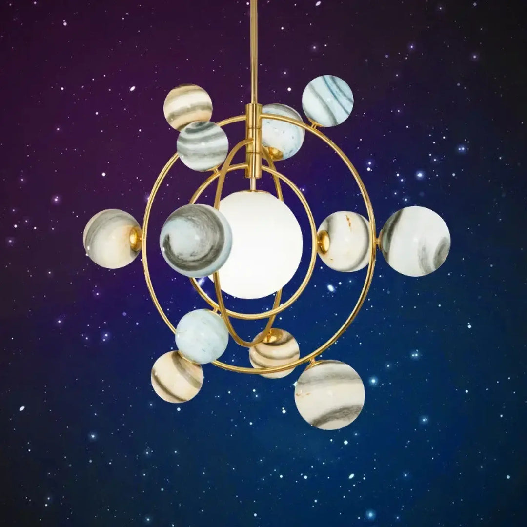 Suspension luminaire moderne avec boules en verre marbré bleu