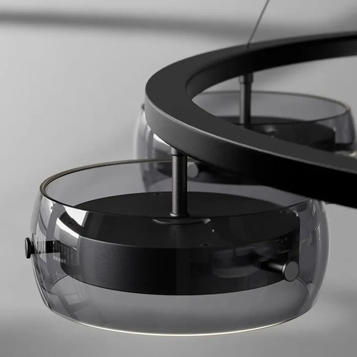 Suspension Luminaire Moderne Design Anneau Noir Avec Spots LED

