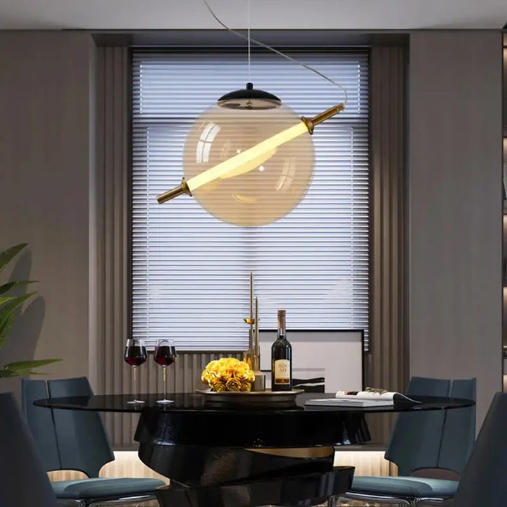 Suspension Luminaire Moderne Design Doré Avec Globe Transparent