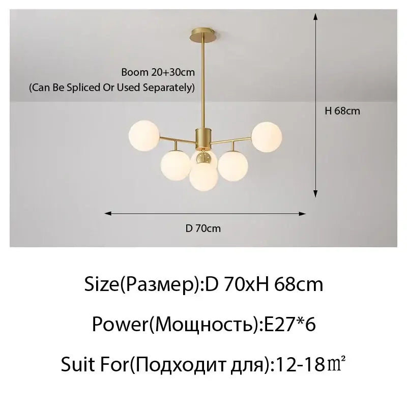 Suspension moderne dorée à globes en verre décoratif