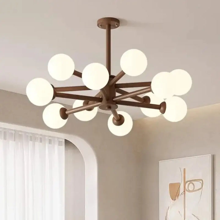 Suspension luminaire moderne en métal à boules opales marron