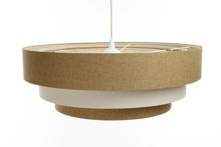 Suspension luminaire moderne triniti boho élégant avec abat-jour en tissu beige et anneaux intérieurs blancs