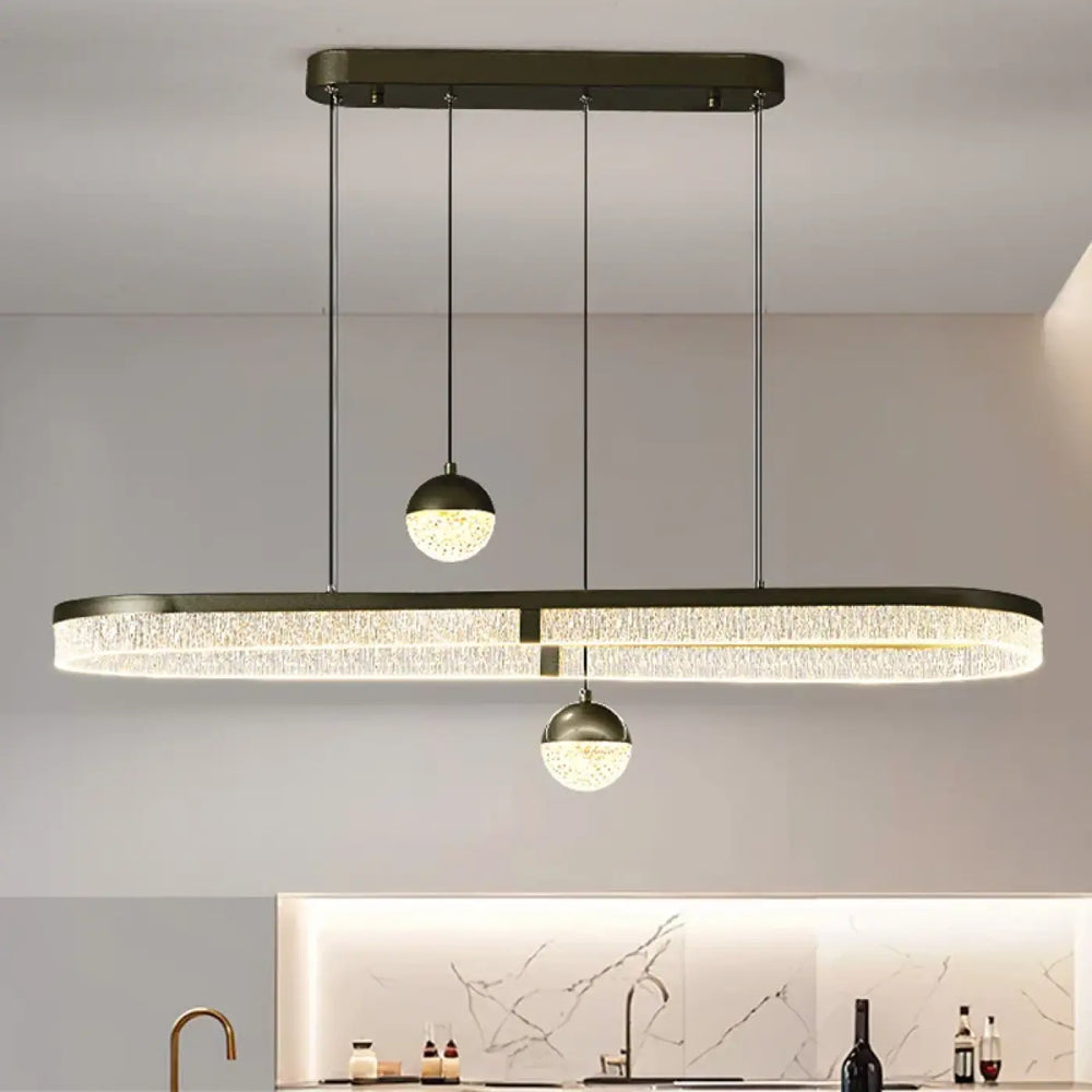 Suspension luminaire moderne ovale avec boules en cristal élégant