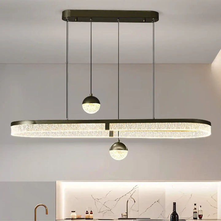Suspension luminaire moderne ovale avec boules en cristal élégant