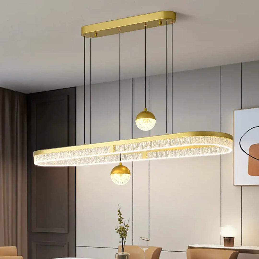 Suspension luminaire moderne ovale avec boules en cristal élégant
