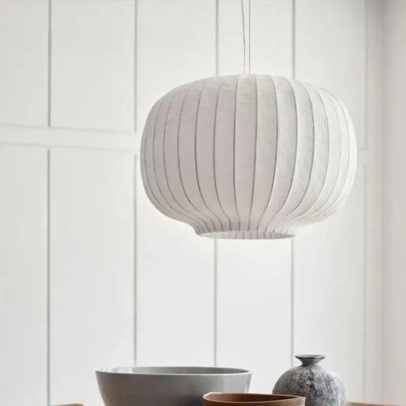 Suspension Luminaire Moderne En Tissu Blanc Plissé Élégant

