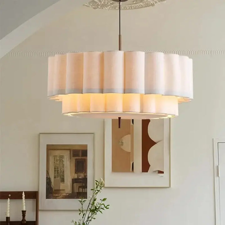 Suspension Luminaire Moderne En Tissu Plissé Beige Élégant