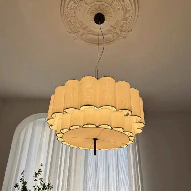 Suspension Luminaire Moderne En Tissu Plissé Beige Élégant