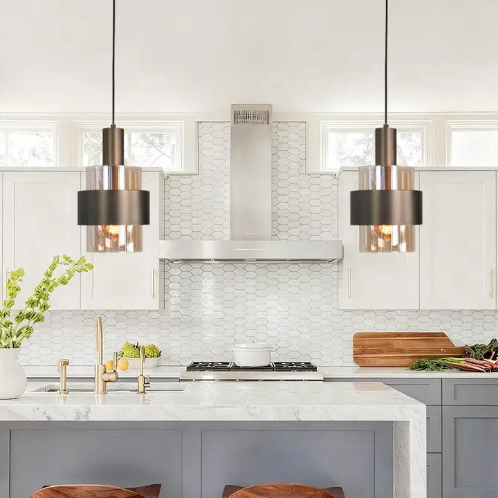 Suspension luminaire moderne en verre et métal design minimaliste