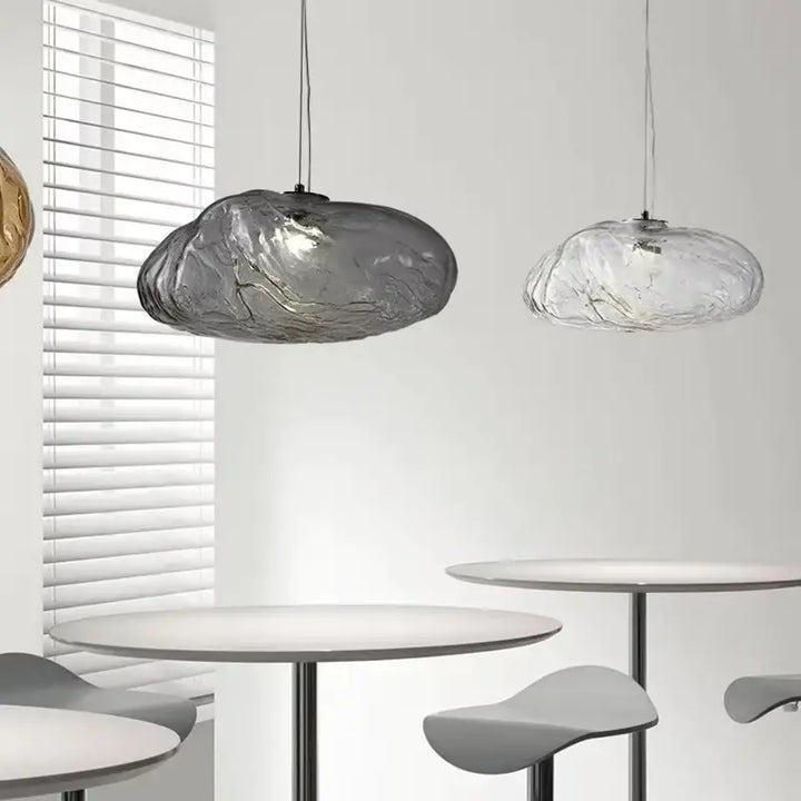 Suspension luminaire moderne en verre texturé forme galet