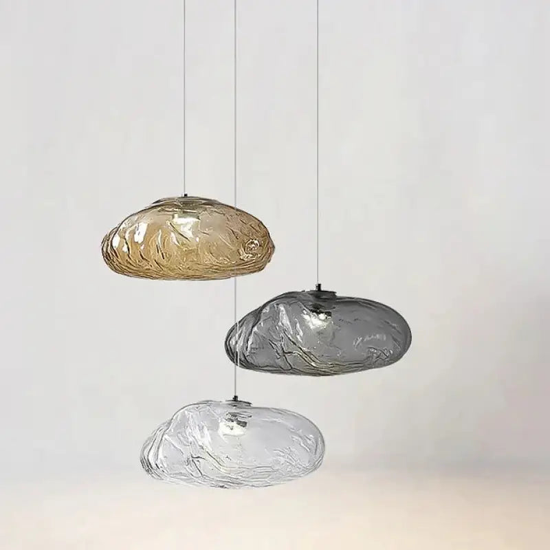 Suspension luminaire moderne en verre texturé forme galet