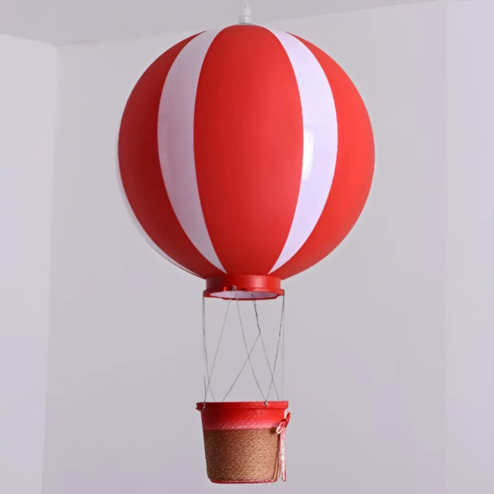 Suspension luminaire montgolfière lobba rouge et blanc avec panier en liège pour éclairage décoratif intérieur
