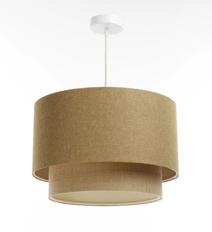 Suspension luminaire duo boho elegant beige en lin à double niveau avec fixation plafond blanche