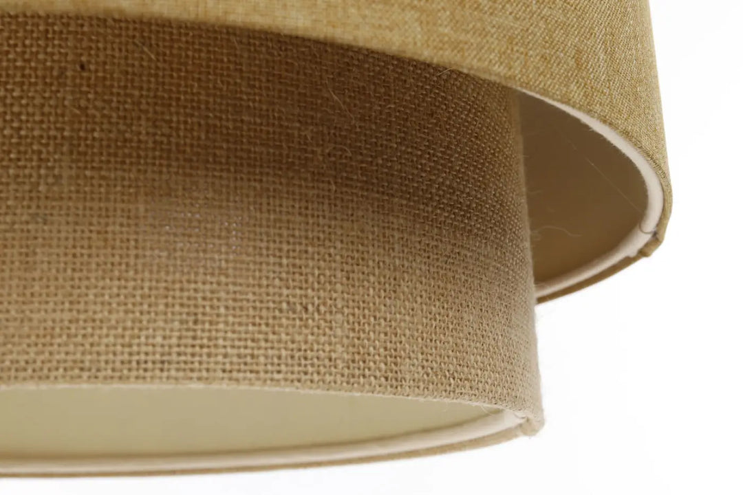 Suspension luminaire duo boho elegant en toile de jute beige avec finition tissée et texture naturelle