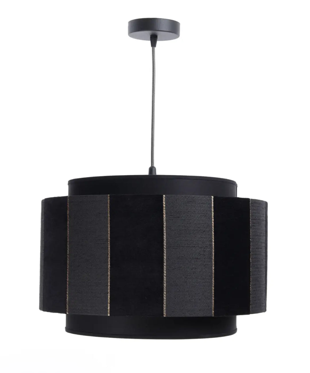 Suspension luminaire noir doblo cylindrique avec panneaux texturés verticaux et accents métalliques subtils