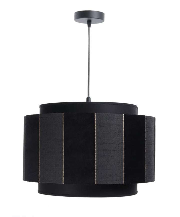 Suspension luminaire noir doblo cylindrique avec panneaux texturés verticaux et accents métalliques subtils