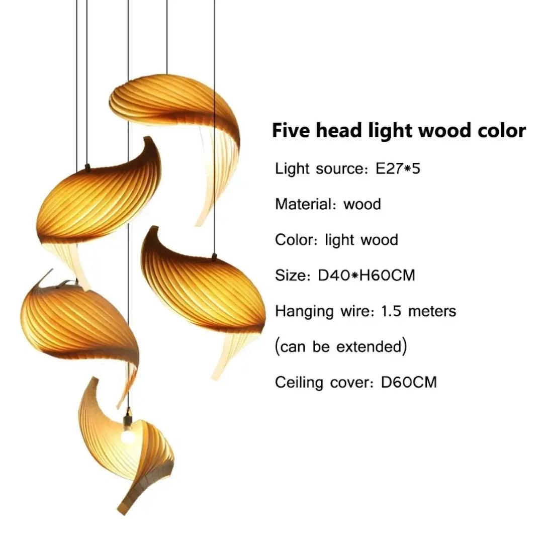 Suspension organique en bois sculptural ambiance chaleureuse